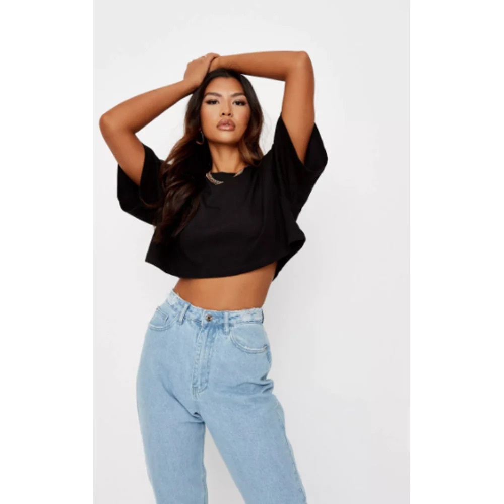 MISSGUIDED Black Drop Shoulder Oversized Crop Top